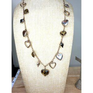 Betsey Johnson Heart Charm Necklace With Mixed Metal & Tortoiseshell Accents